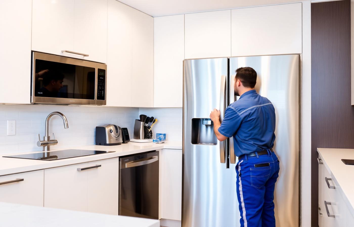 Technician working on kitchen appliances
